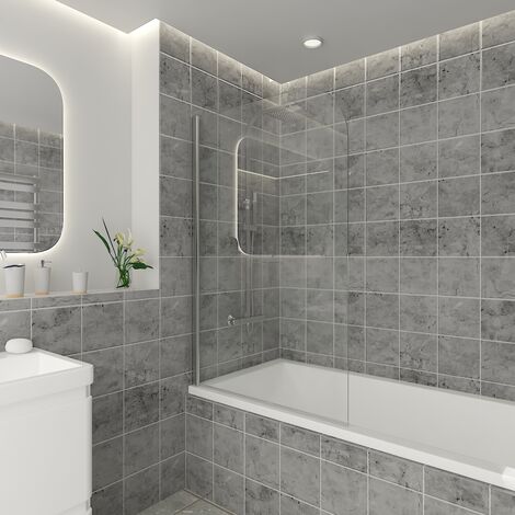 800 x 1400mm Bathroom Round Bath Screen Reversible 6mm Easy Clean Glass Chrome (1/5)