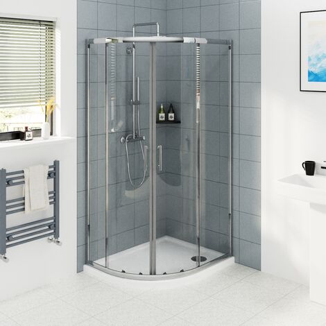 Chrome Framed Offset Quadrant Shower Enclosure Sliding Door 6mm Easy Clean Glass 900 x 760mm