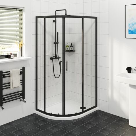 Matte Black Framed Offset Quadrant Shower Enclosure Sliding Door 6mm Easy Clean Glass 900 x 760mm