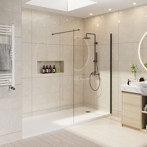 Matte Black Framed Wetroom Screen Wet Room Shower Enclosure Screen Panel 1000 x 1950mm