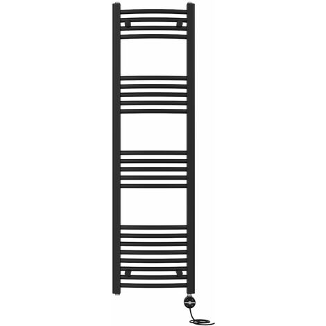 NRG Prefilled Thermostatic Electric Curved Heated Towel Rail Radiator 1400 X 400mm Black (1/5)