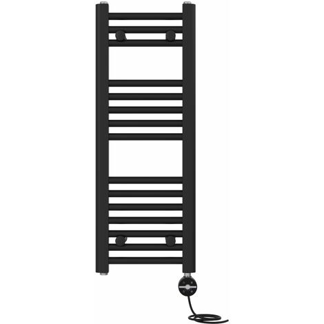 NRG Prefilled Thermostatic Electric Straight Heated Towel Rail Radiator 800 X 300mm Black