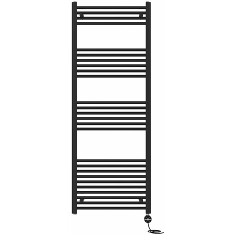 NRG Prefilled Thermostatic Electric Straight Heated Towel Rail Radiator 1600 X 600mm Black