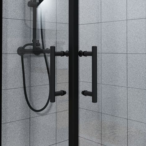 NRG Square Black Sliding Doors Corner Entry Shower Enclosure Bathroom Cubicle 800 x 800mm
