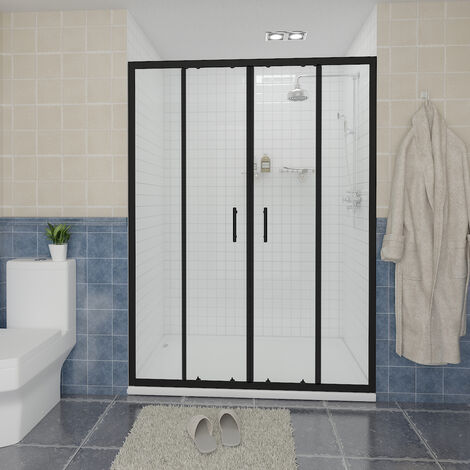 NRG Sliding Shower Door Enclosure Walk In Glass Screen Panel Matte Black Framed 1500 x 1900mm (1/5)
