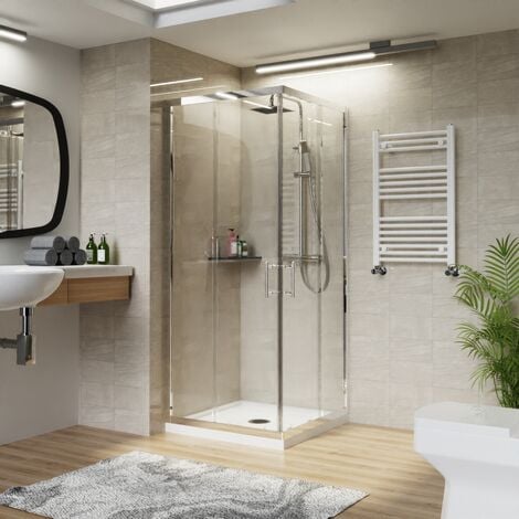 NRG Square Corner Entry Shower Enclosure with Sliding Doors Bathroom Cubicle 800 x 800mm