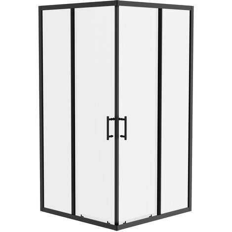 NRG Square Black Sliding Doors Corner Entry Shower Enclosure Bathroom Cubicle 1000 x 1000mm
