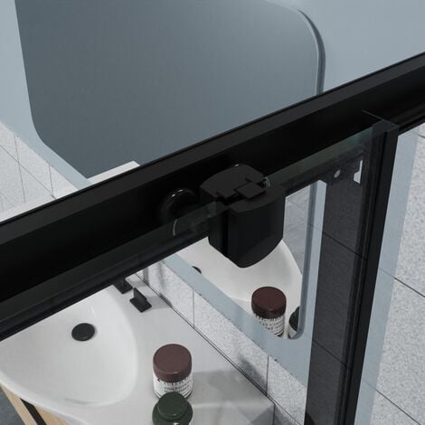 NRG Square Black Sliding Doors Corner Entry Shower Enclosure Bathroom Cubicle 1000 x 1000mm