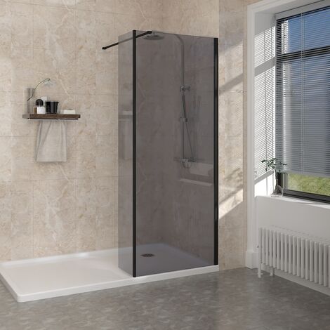 NRG Walk in Shower Enclosure Wet Room Panels Smoked Glass 900mm Shower Screen with 300mm Return Panel (1/5)