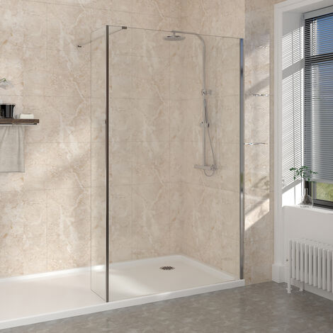 NRG Walk in Shower Enclosure Wet Room Panels Easy Clean Glass 1200mm Shower Screen with 215mm Return Panel (1/5)