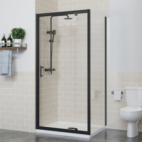 Bathroom Pivot Shower Enclosure Door Reversible Screen Matte Black with Side Panel 900 x 760mm (1/5)