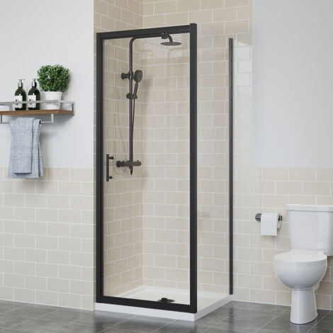 Bathroom Pivot Shower Enclosure Door Reversible Screen Matte Black with Side Panel 800 x 1000mm (1/5)