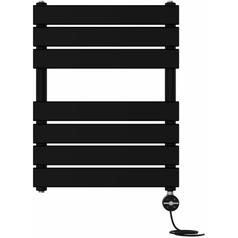 Prefilled Thermostatic Electric Flat Panel Heated Towel Rail Ladder Warmer Radiator Black 650x500mm