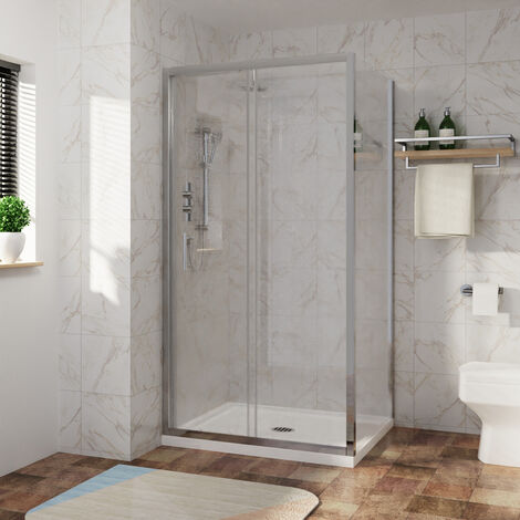 Sliding Shower Enclosure Door Easy Clean Glass Bathroom Cubicle Screen with Side Panel 1100 x 700mm (1/5)