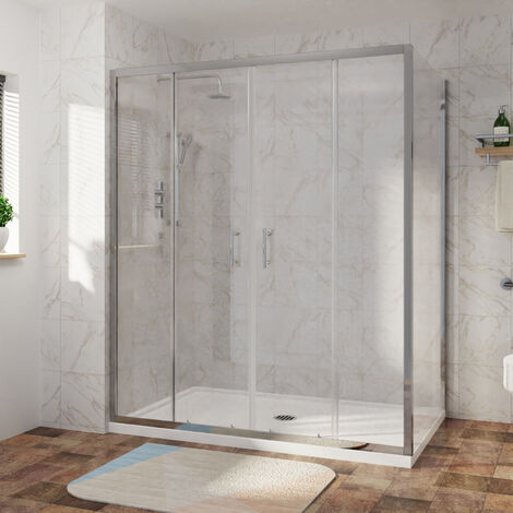 Sliding Shower Enclosure Door Easy Clean Glass Bathroom Cubicle Screen with Side Panel 1700 x 900mm (1/5)