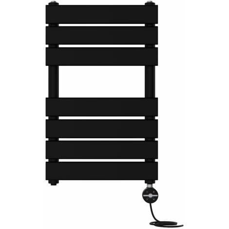 Prefilled Thermostatic Electric Flat Panel Heated Towel Rail Ladder Warmer Radiator Black 650x400mm