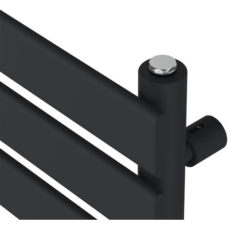 Prefilled Thermostatic Electric Flat Panel Heated Towel Rail Ladder Warmer Radiator Black 650x400mm