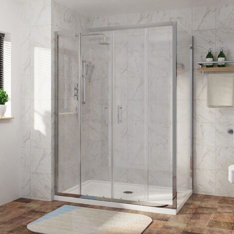 Sliding Shower Enclosure Door Easy Clean Glass Bathroom Cubicle Screen with Side Panel 1400 x 1000mm (1/5)
