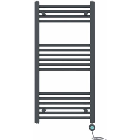Pre-filled Bathroom Straight Electric Heated Towel Rail Radiator Thermostatic 1000x500mm Anthracite