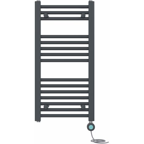 Pre-filled Bathroom Straight Electric Heated Towel Rail Radiator Thermostatic 800x400mm Anthracite