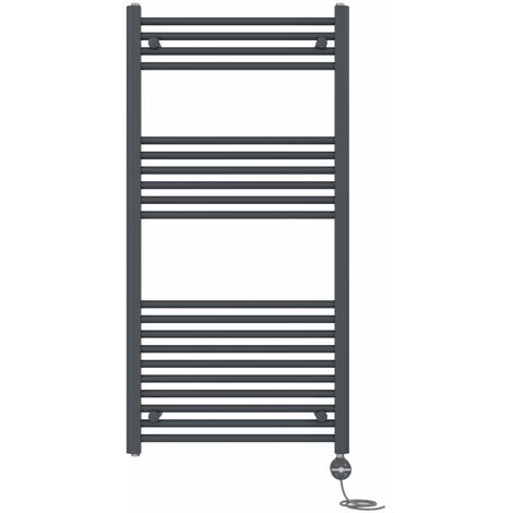 NRG Prefilled Thermostatic Electric Straight Heated Towel Rail Radiator 1200 X 600mm Anthracite