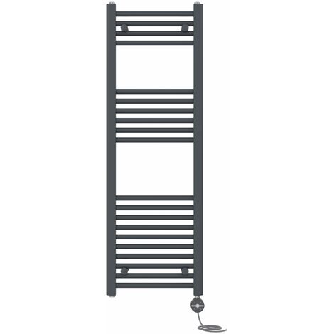 NRG Prefilled Thermostatic Electric Straight Heated Towel Rail Radiator 1200 X 400mm Anthracite