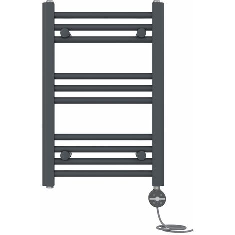 NRG Prefilled Thermostatic Electric Straight Heated Towel Rail Radiator 600 X 400mm Anthracite (1/5)