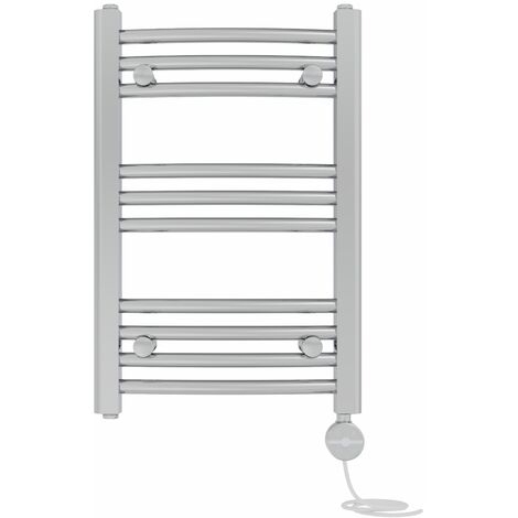 NRG Prefilled Thermostatic Electric Curved Heated Towel Rail Radiator 600 X 400mm Chrome