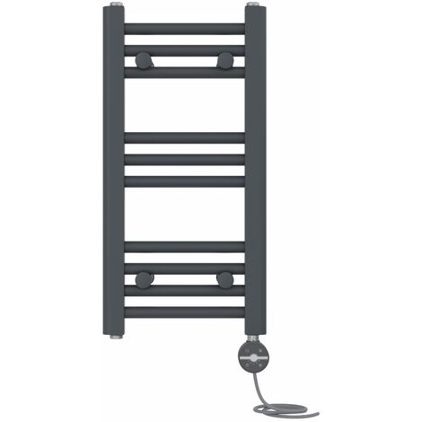 NRG Prefilled Thermostatic Electric Straight Heated Towel Rail Radiator 600 X 300mm Anthracite