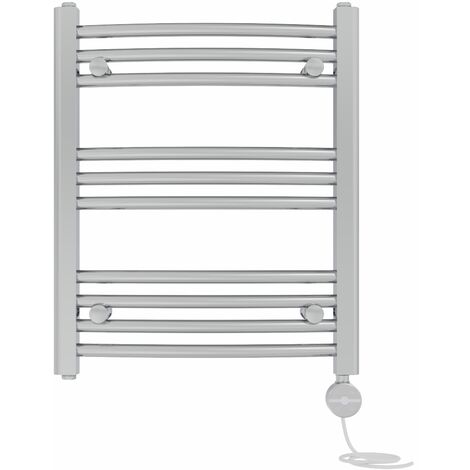NRG Prefilled Thermostatic Electric Curved Heated Towel Rail Radiator 600 X 500mm Chrome (1/5)