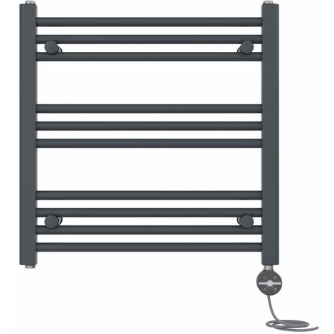 NRG Prefilled Thermostatic Electric Straight Heated Towel Rail Radiator 600 X 600mm Anthracite