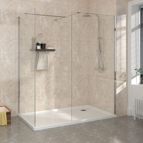 Wet Room Walk In Shower Enclosure Chrome Easy Clean Glass Panels 700mm & 1100mm (1/5)