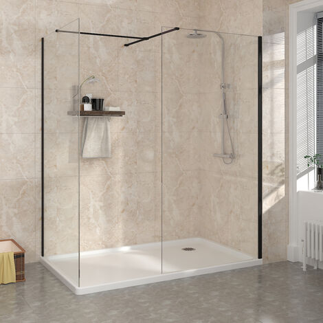 Wet Room Walk In Shower Enclosure Black Easy Clean Glass Panels 800mm & 900mm