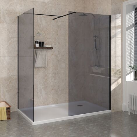 Wet Room Walk in Shower Enclosure Grey Glass Shower Screen Panel 2 Pieces 700mm & 1000mm (1/5)