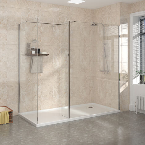 Shower Enclosure Wet Room Walk in Glass Shower Screen with Return Panel 700mm & 1400mm (1/5)