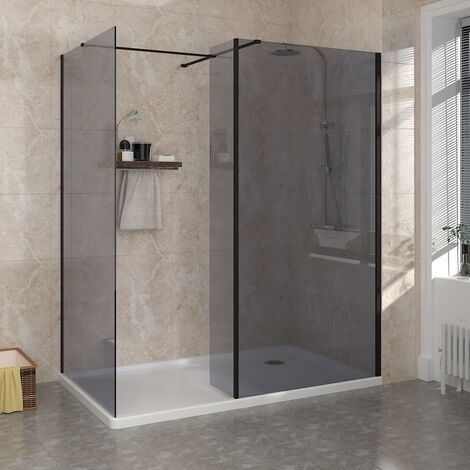 Walk in Wet Room Shower Enclosure Grey Easy Clean Glass Screen with Return Panel 800mm & 1000mm (1/5)