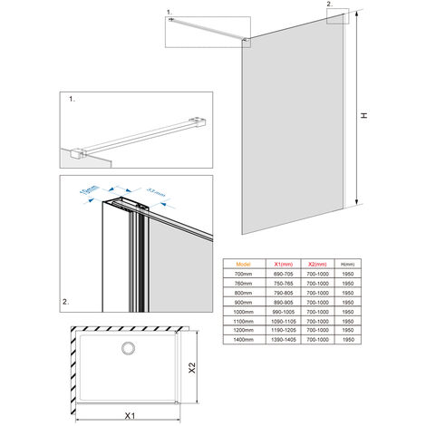 Front Clean Back Return Screen Wet Room Walk in Easy Clean Glass Screen Panel Chrome Shower Enclosure ...