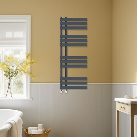 Bathroom D-shape Heated Towel Rail Designer Radiator Ladder Warmer Heating Rads 1200x450mm Anthracite