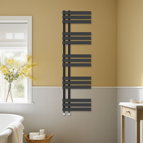 Bathroom D-shape Heated Towel Rail Designer Radiator Ladder Warmer Heating Rads 1600x450mm Black