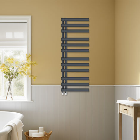 Designer Oval Column Heated Towel Rail Bathroom Ladder Radiator Vertical Rads 1200x450mm Anthracite