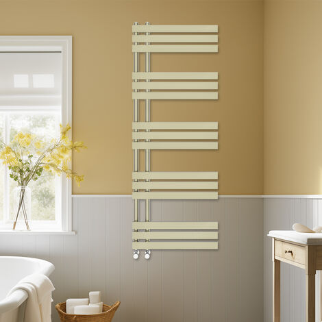 Bathroom D-shape Heated Towel Rail Designer Radiator Ladder Warmer Heating Rads 1600x600mm Brushed Brass