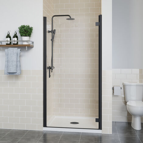 Frameless Hinged Shower Door Enclosure Glass Screen Walk In Cubicle Black 1000mm (1/5)