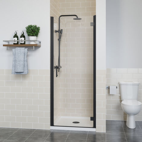 Frameless Hinged Shower Door Enclosure Glass Screen Walk In Cubicle Black 800mm (1/5)