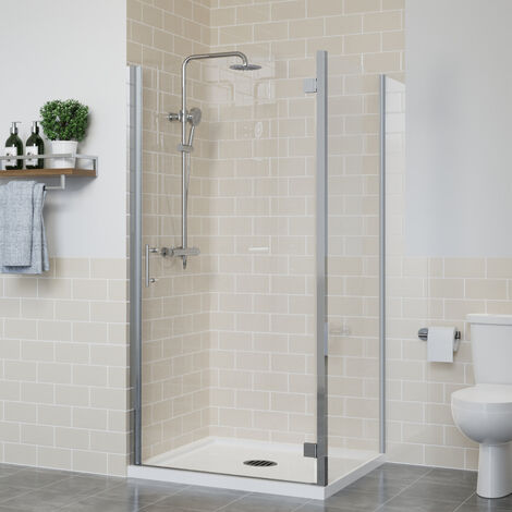 Frameless Hinged Shower Door Enclosure Glass Screen Walk In Cubicle with Side Panel Chrome 1000x700mm (1/5)