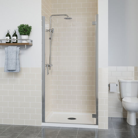 Frameless Hinged Shower Door Enclosure Glass Screen Walk In Cubicle Chrome 900mm (1/5)