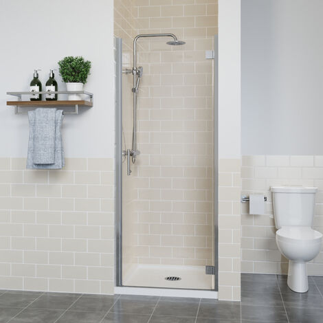 Frameless Hinged Shower Door Enclosure Glass Screen Walk In Cubicle Chrome 700mm (1/5)