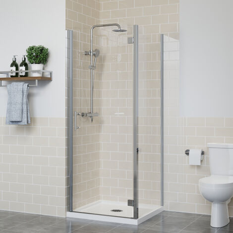 Frameless Hinged Shower Door Enclosure Glass Screen Walk In Cubicle with Side Panel Chrome 800x900mm (1/5)