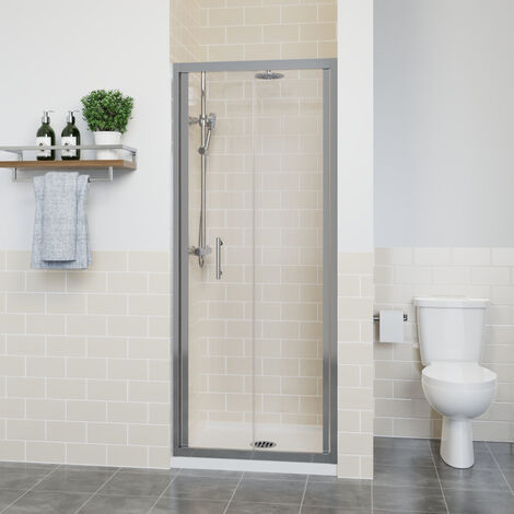 Bi Fold Shower Door Enclosure Bathroom Walk In Glass Screen Panel Chrome 700mm (1/5)