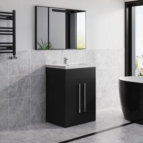 Matt Black 600mm Floor Standing Vanity Unit Basin Sink Bathroom Furniture