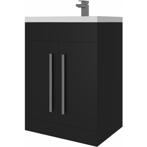Matt Black 600mm Floor Standing Vanity Unit Basin Sink Bathroom Furniture